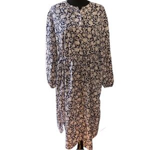 JCrew Re-Imagined Cotton Blue/White Floral Print Button Down Maxi Dress Size 16